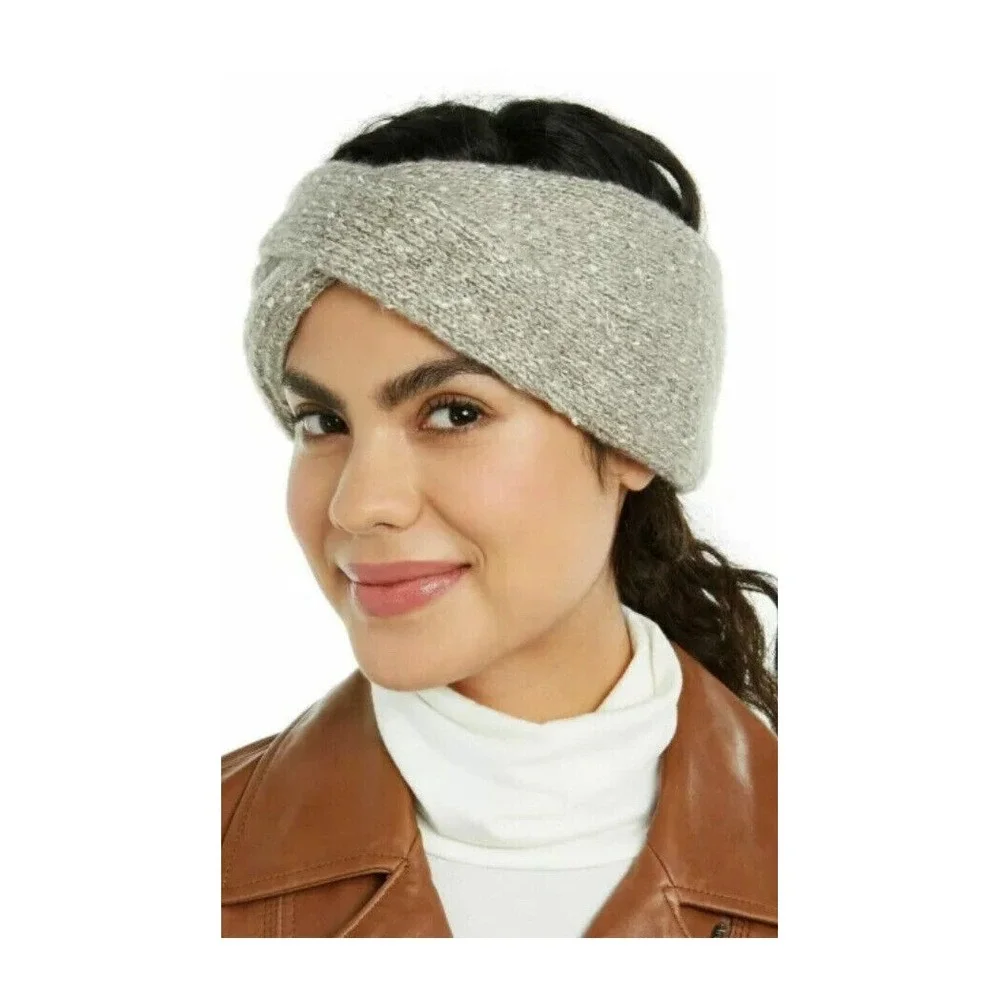 Designer DKNY Fleece-Lined Winter Headband Copper Metallic Gray One Size $34 NWT